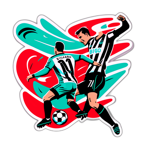 Abstraktní ztvárnění fotbalového zápasu Newcastle a Bilbaa