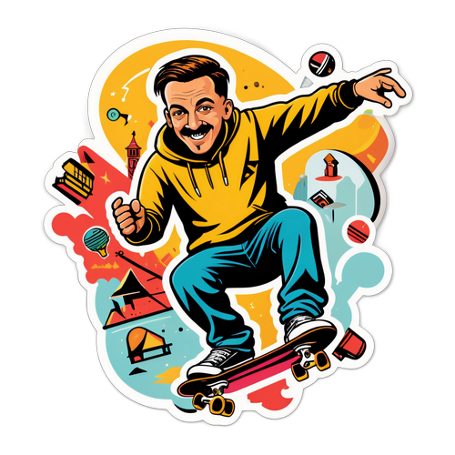 Ein Sticker von Adolf Silva, der Skateboard-Tricks zeigt