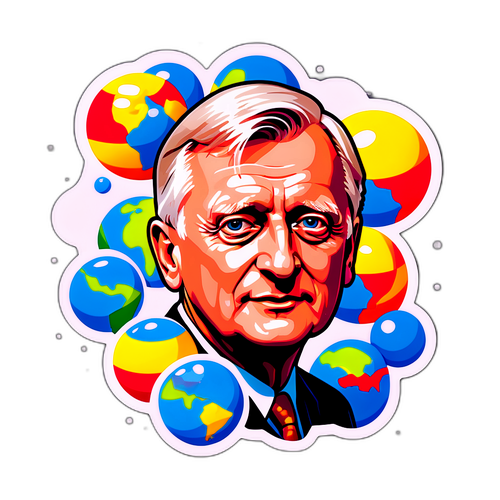 Grafisk design av Carl Bildts ansikte med svävande globar