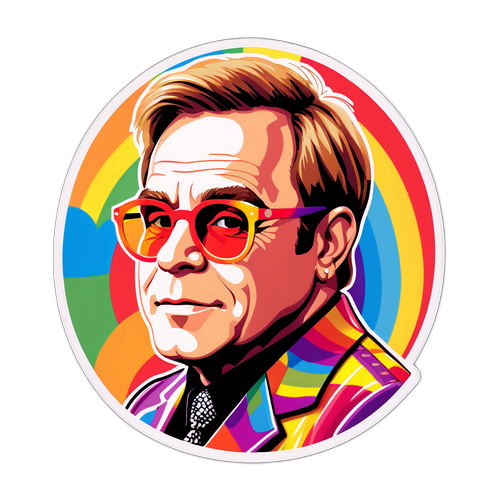 Elton John entouré de couleurs arc-en-ciel