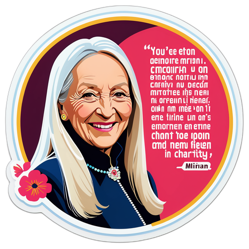 Portræt af Miriam Adelson med citater om velgørenhed