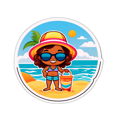 Веселая наклейка с персонажем на пляже