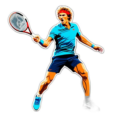Sticker van Alexander Zverev met zijn racket in de lucht