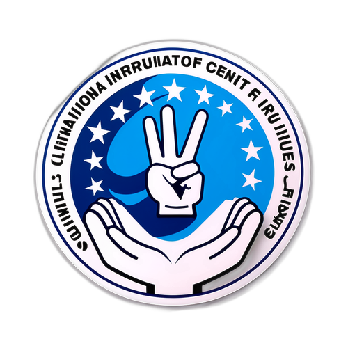 Pegatina del CIDI con símbolo de paz y justicia