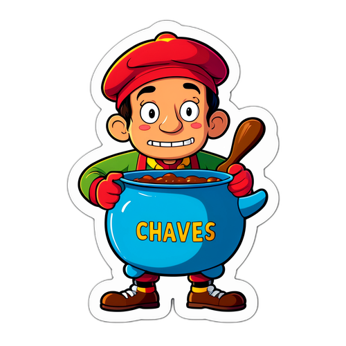 Ilustração Engraçada do Chaves com um Grande Tacho