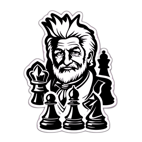Sticker mit Stephen Dürr im kraftvollen Schachmotiv