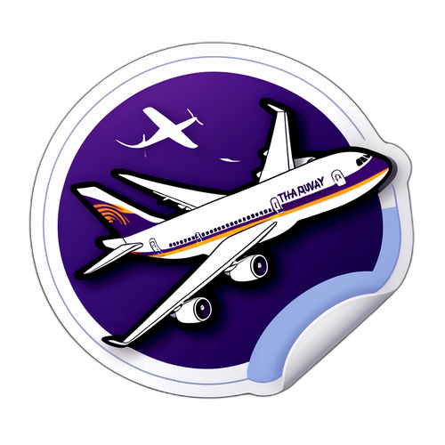 สติกเกอร์เครื่องบินของไทยแอร์เวย์บินอยู่บนท้องฟ้า