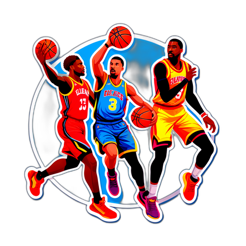 Σχεδίαση με καλαθοσφαιριστές σε δημιουργικές πόζες με τολμηρά, τρισδιάστατα γραφικά