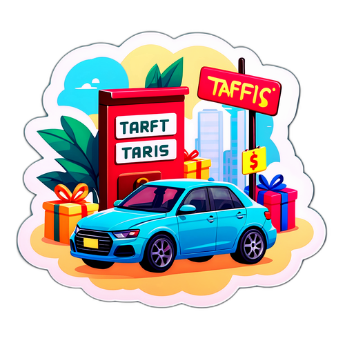 可愛卡通風格的汽車關稅貼紙