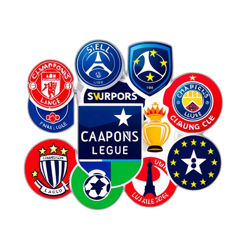 Наклейки з логотипом Ліги чемпіонів та зображеннями знаменитих стадіонів Європи