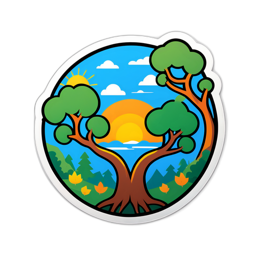 Stilvolles Sticker, das die Beziehung zwischen Mensch und Natur symbolisiert