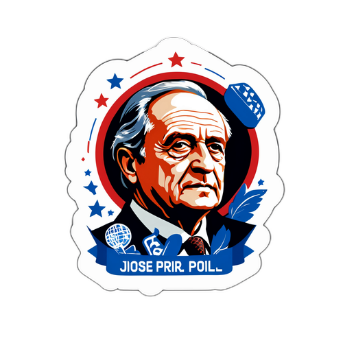 Sticker von Josef Pröll mit einem Zitat und symbolischen Elementen seiner politischen Philosophie