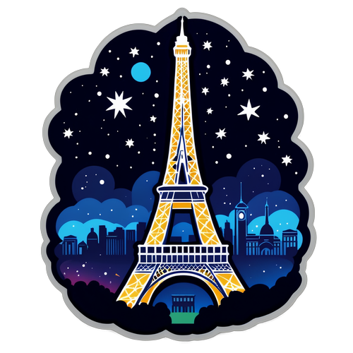 Sticker van de Parijse skyline 's nachts
