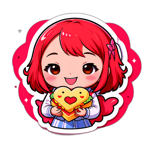 可愛いキャラクターのステッカー:井上さくら子が好きな食べ物を持っています