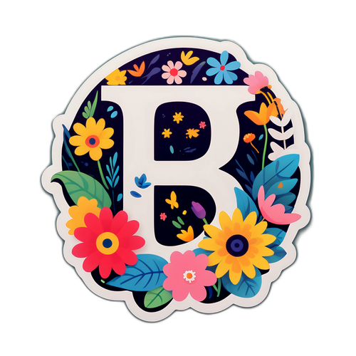 फूलों से घिरी एक बड़ा 'H' का स्टिकर