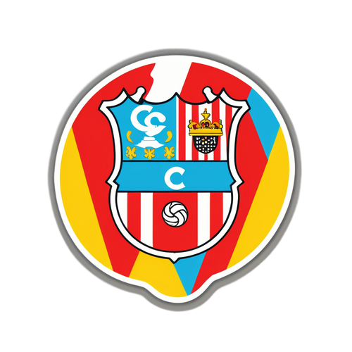 Sticker que representa al Girona FC con un fondo colorido y la frase 'La magia de Girona'