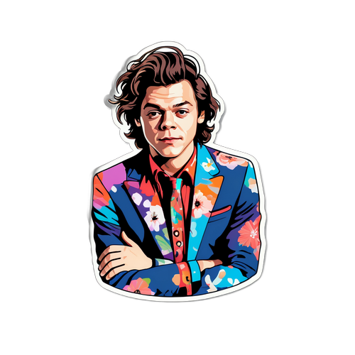 Kunstnerisk gjengivelse av Harry Styles i funky antrekk