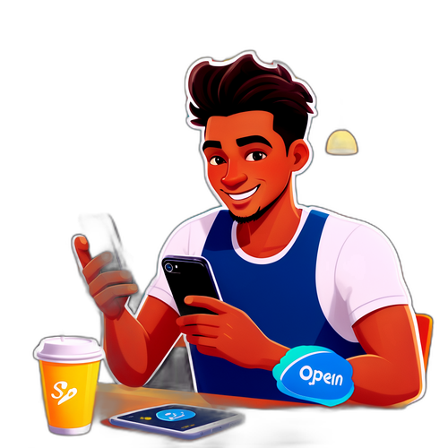 הוא בבית קפה תוסס, מציג את הטלפון שלו עם אפליקציית 'ואלה ספורט' פתוחה