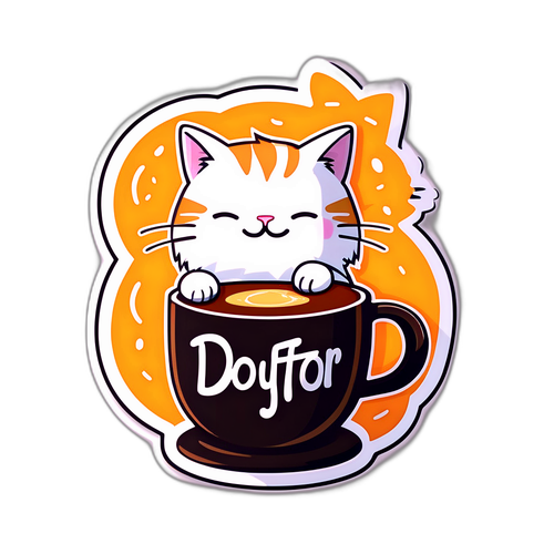 ドトールコーヒーでコーヒーを飲む猫のイラスト