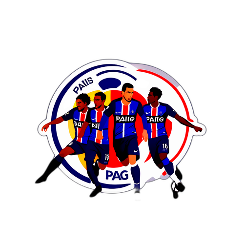 Sticker van PSG-spelers in actie met fans op de achtergrond