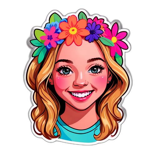 מדבקת סידני סויני עם זר פרחים וחיוך רחב