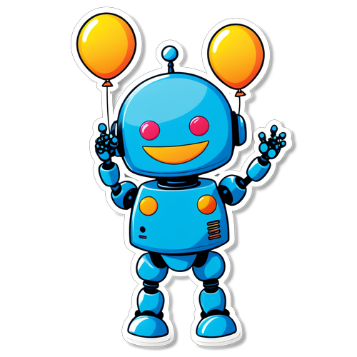 Cheerful Robot with Balloons