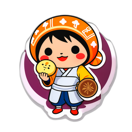 あんぱんを持つキャラクターのステッカー