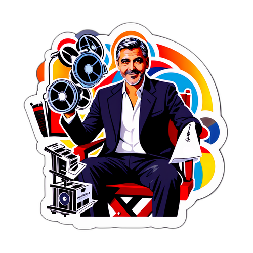 An Artistic Sticker of George Clooney in a Director's Chair