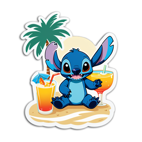 Diseño minimalista de Stitch en la playa