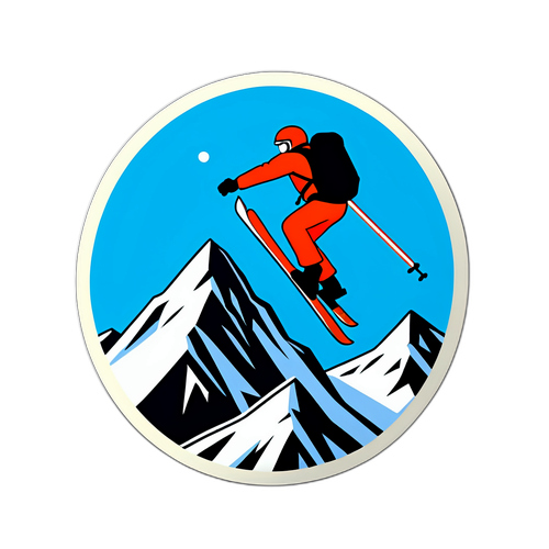 Lekfull klistermärke av fjäll med en skidåkare