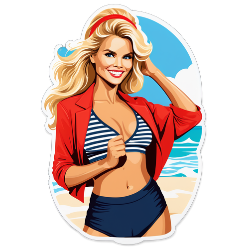 Stilig klistremerke av Christie Brinkley på stranden