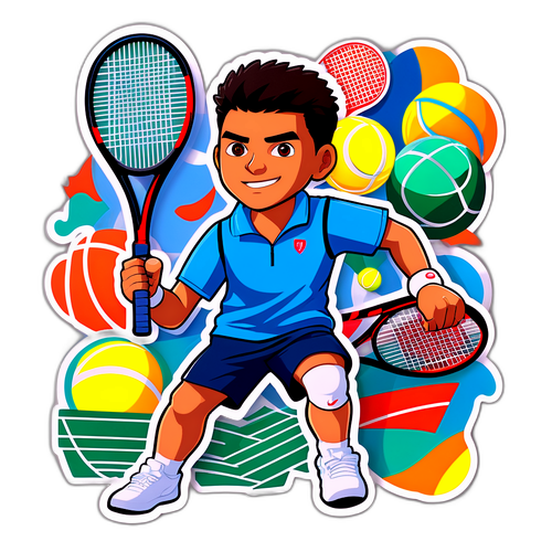 Kolaj Stiker Carlos Alcaraz dengan Pesanan Kemajuan dan Peralatan Tenis
