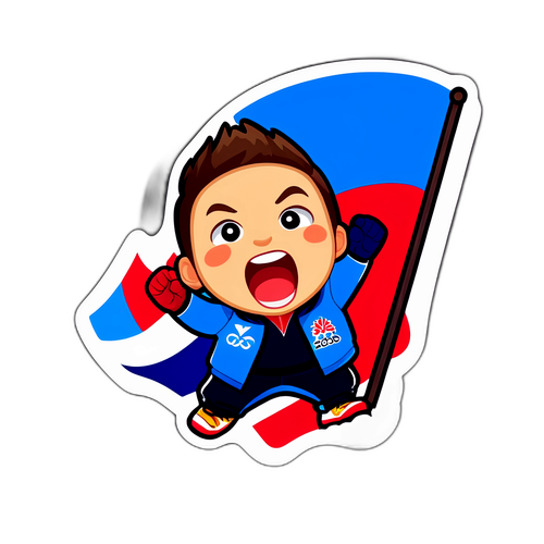 Schreeuwende fan met Olympische vlag voor de Winterspelen 2026