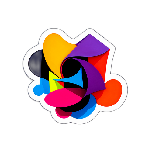 A modern abstract sticker capturing the essence of Frank Gehry’s design philosophy with bold colors and shapes.