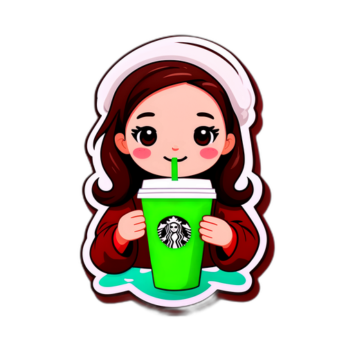 可愛いキャラクターがスターバックスのコーヒーカップを持っている