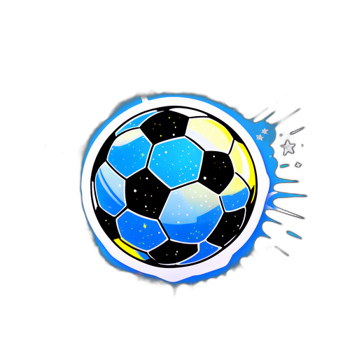 Un sticker cu o minge de fotbal strălucitoare sub cerul înstelat