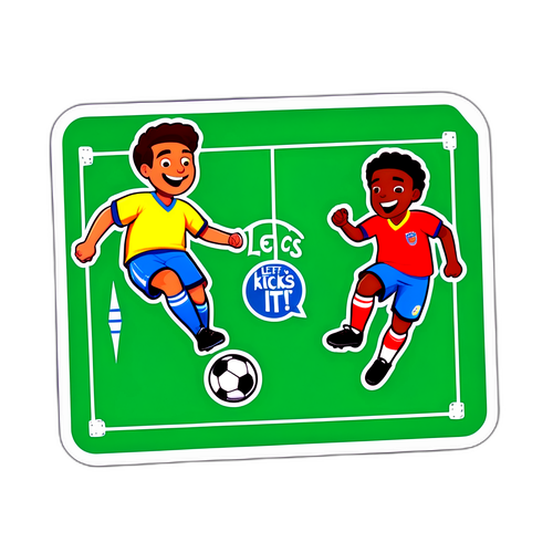 מדבקה צבעונית בסגנון קריקטורה של מגרש כדורגל