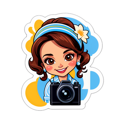 Sticker de Romina Gaetani con cámara y guiño para celebrar el cine argentino