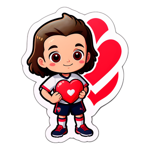 아스널 팬이 하트 모양의 공을 들고 있는 귀여운 캐릭터 스티커