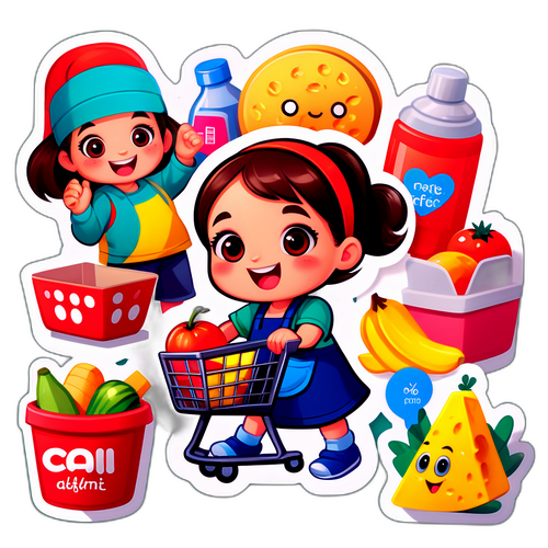 Stiker Promosi Alfamart dengan Karakter Kartun Lucu Berbelanja