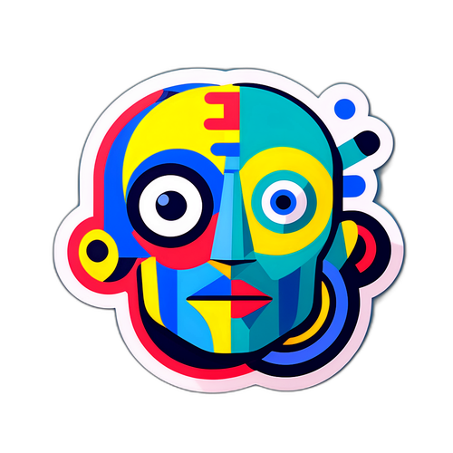 구글 AI 로고와 기계 학습 그래픽을 결합한 피카소 스타일 스티커 디자인