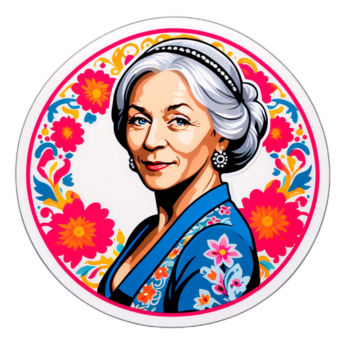 Elegancka naklejka Helen Mirren z kwiatowymi wzorami