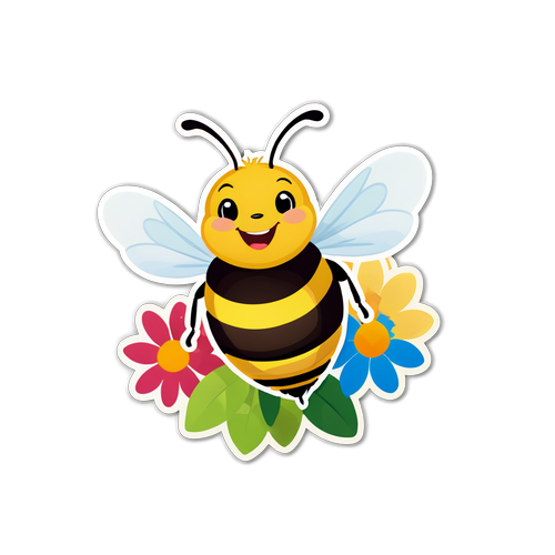 微笑蜜蜂與鮮花貼紙
