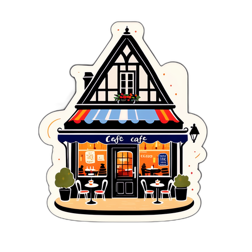 Een sticker van een gezellig café in Strasbourg