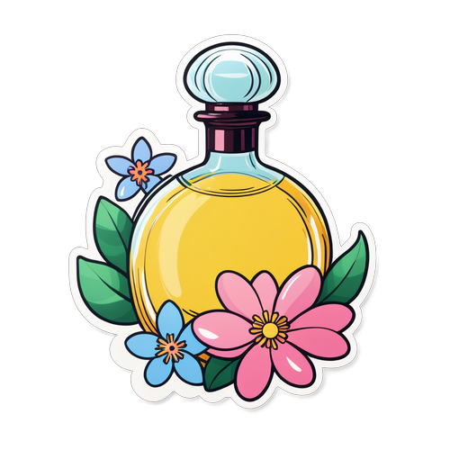 Desenho de um frasco de perfume com flores ao redor