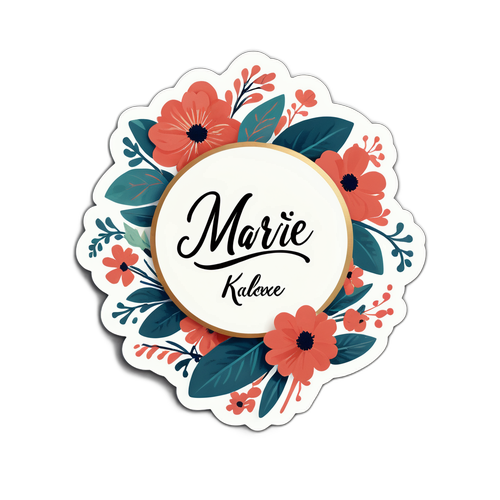 Minimalistinen designi, joka esittää Marie Kaldveeta elegantilla scriptillä ja vaaleanpunaisilla kukilla