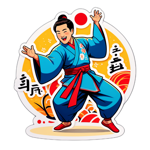 楽しく踊るキャラクターのステッカー