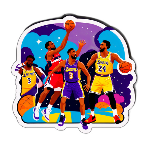 Un autocollant dynamique représentant un match de basketball entre les Wizards et les Lakers