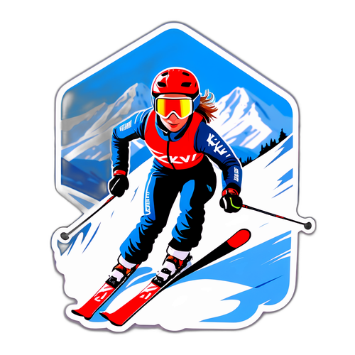 Návrh samolepky s podobiznou Kateřiny Neumannové na závodních lyžích