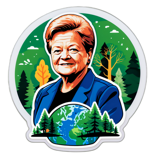 Portrettklistremerke av Gro Harlem Brundtland med miljøaktivisme